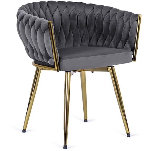 Krzesło Obrotowe Plecione Tapicerowane Welurowe Do Jadalni Szare RUBI