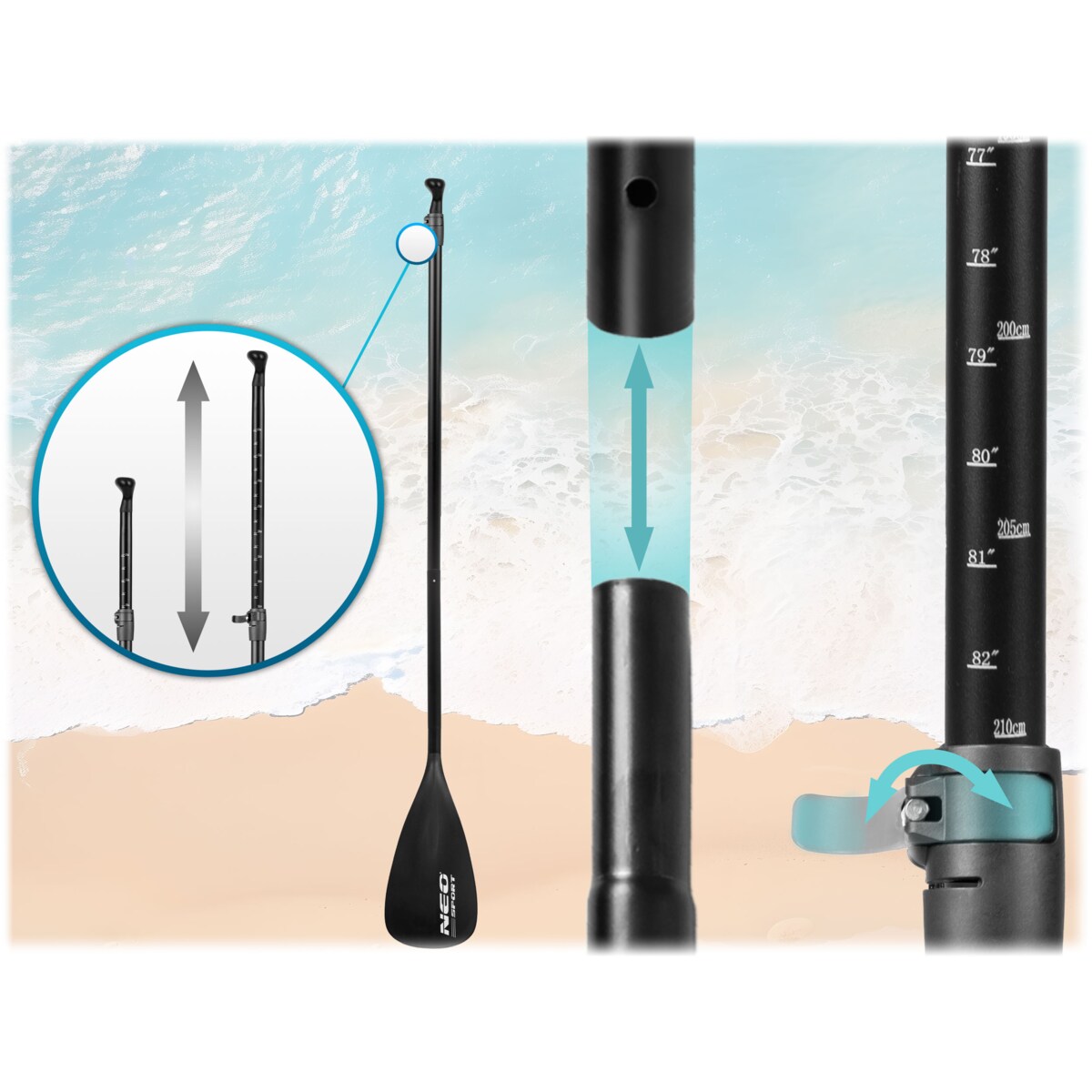 Składane wiosło do deski SUP kajakowe regulowane 230cm Neo-Sport