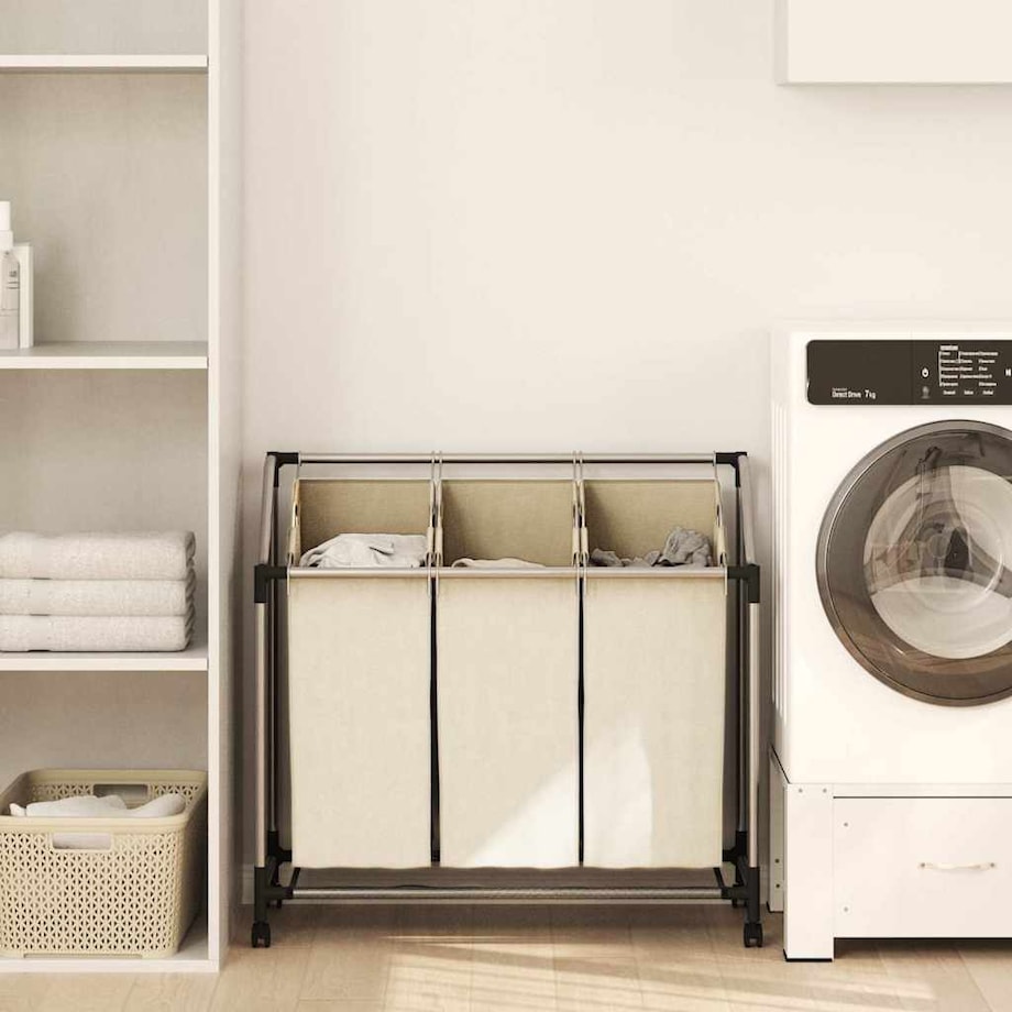 vidaXL Sortownik na pranie z 3 pojemnikami, kremowy, stalowy