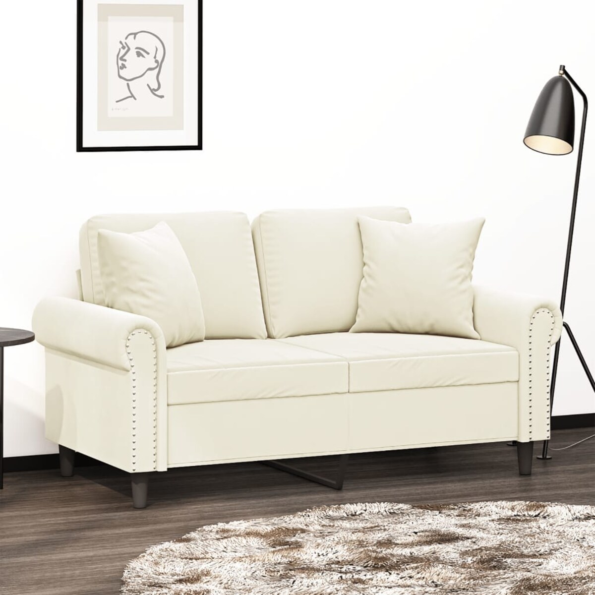 vidaXL 2-osobowa sofa z poduszkami, kremowa, 120 cm, aksamit