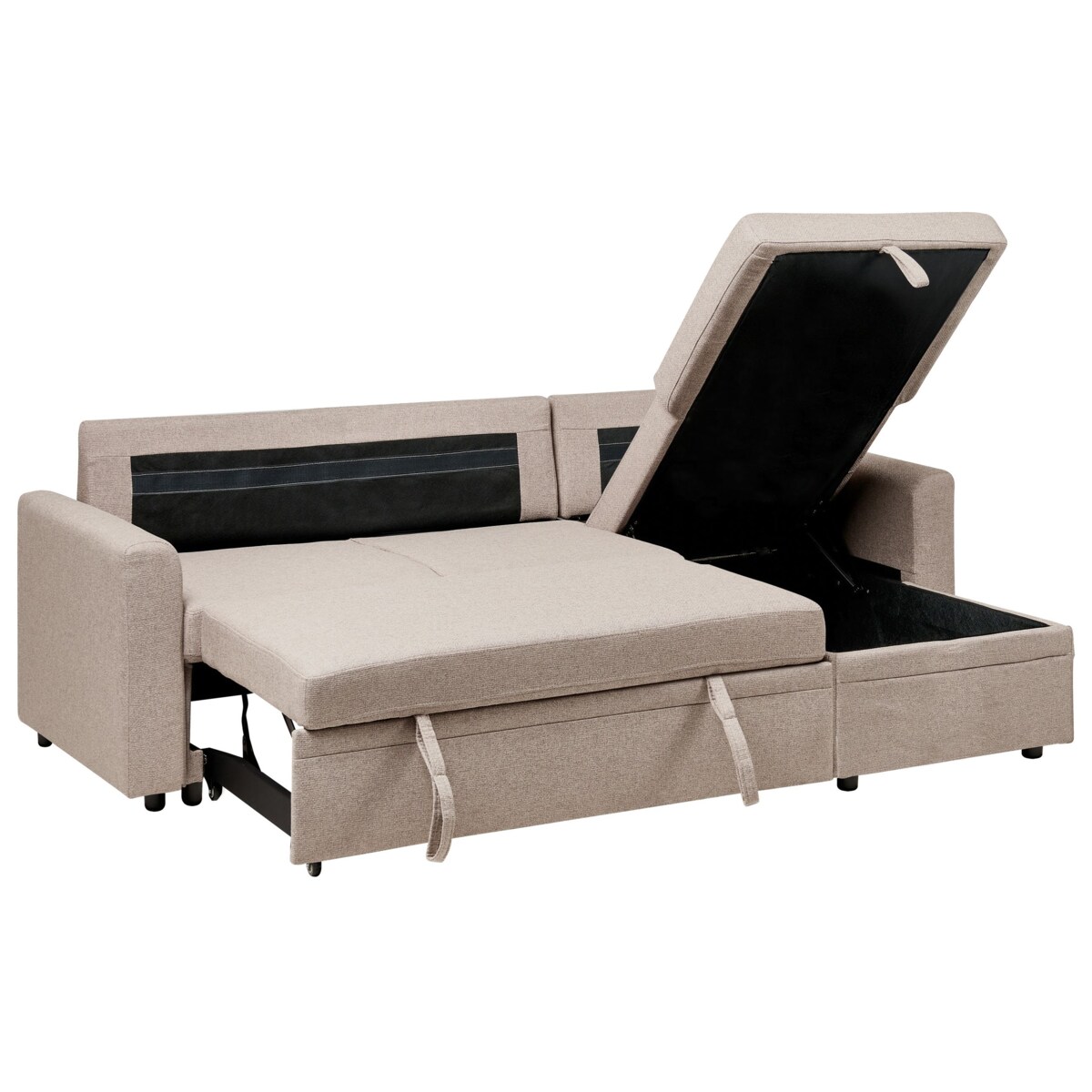 Narożnik rozkładany NASSJO Len syntetyczny Jasnobrązowy ze schowkiem dla 3 osób Lewostronny