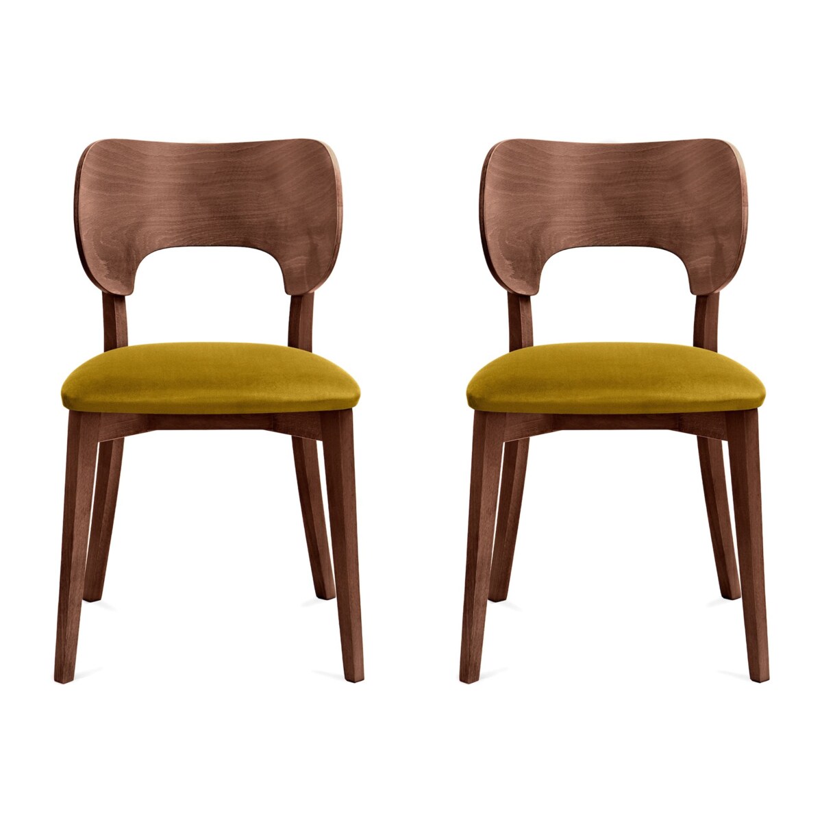 KONSIMO LYCO Krzesła loftowe, orzech ciemny musztardowo-żółty, 2 szt