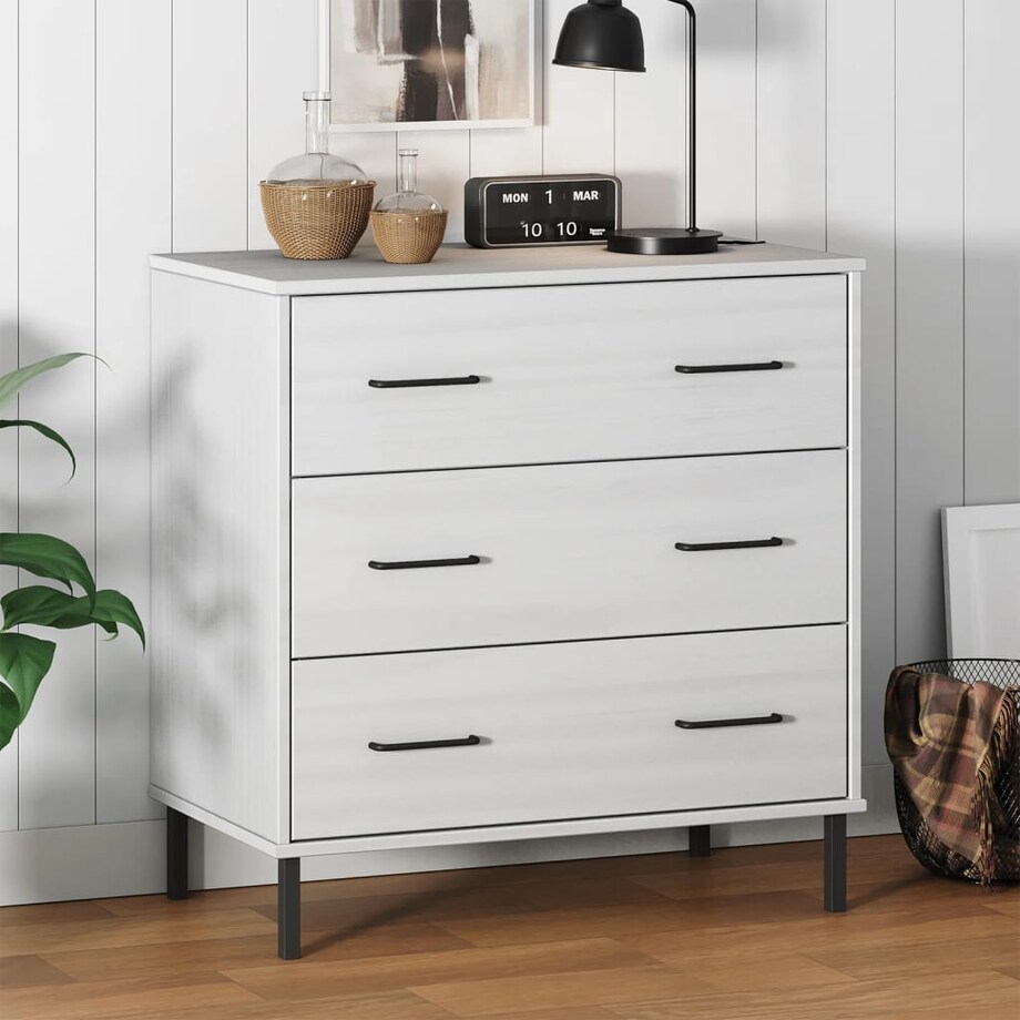 vidaXL Komoda OSLO z 3 szufladami, biała, 77x40x79,5 cm, lite drewno