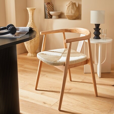 Krzesło z drewna bukowego z plecionkowym siedziskiem Yamoto naturalne