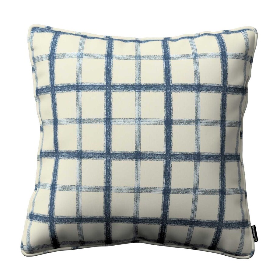 Poszewka Gabi na poduszkę 45x45 niebieska kratka tle ecru