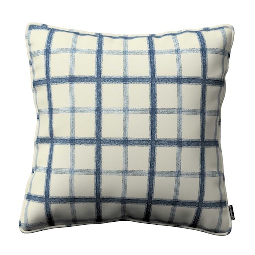 Poszewka Gabi na poduszkę 45x45 niebieska kratka tle ecru