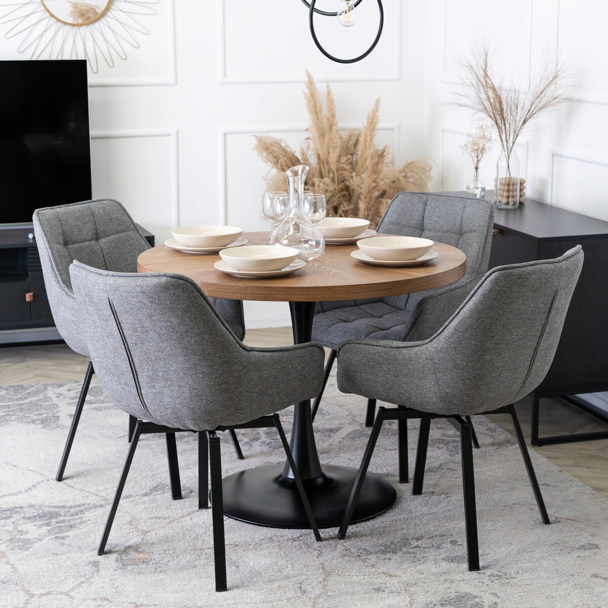 Krzesło Tapicerowane Do Jadalni Kuchni Salonu Obrotowe 360 Szare LUNA 2