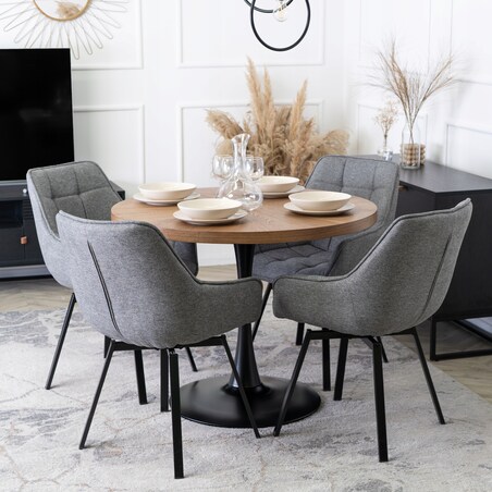 Krzesło Tapicerowane Do Jadalni Kuchni Salonu Obrotowe 360 Szare LUNA 2