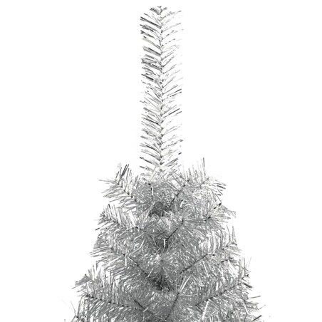 vidaXL Sztuczna choinka połówka ze stojakiem, srebrna, 150 cm, PET