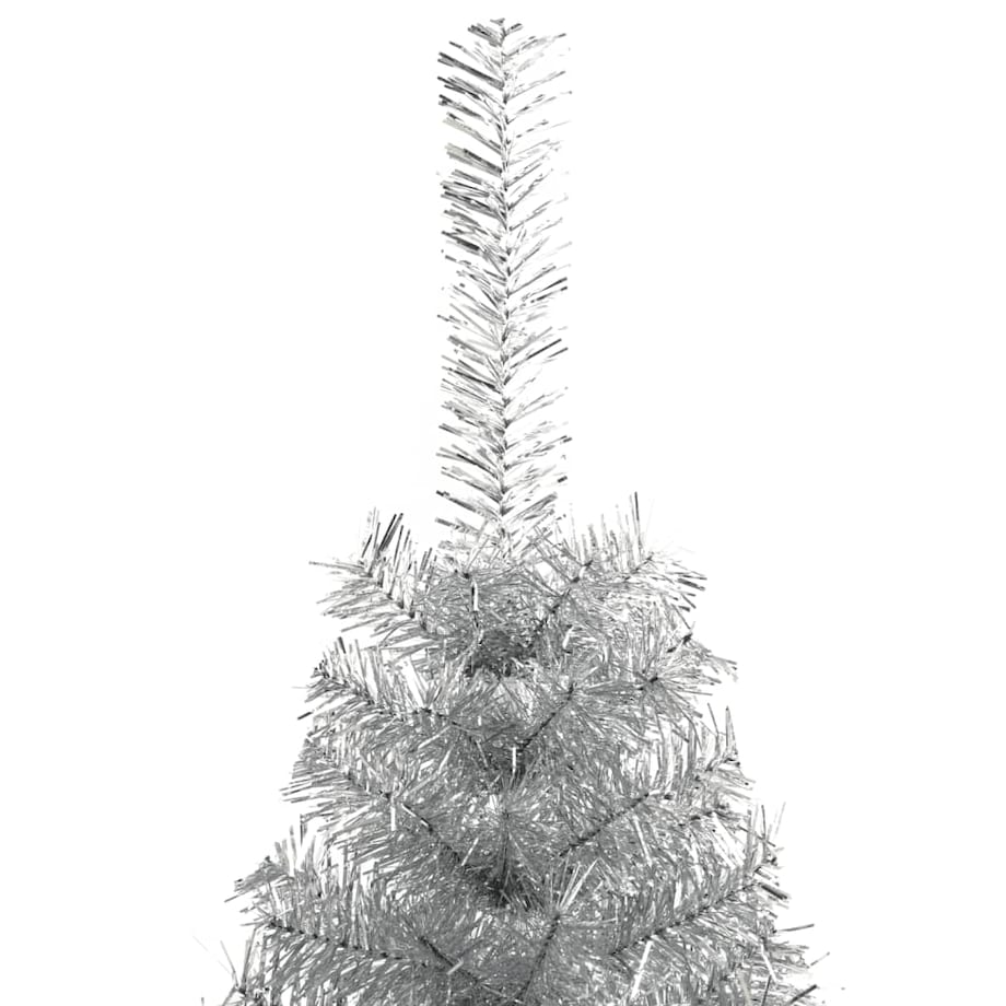 vidaXL Sztuczna choinka połówka ze stojakiem, srebrna, 150 cm, PET