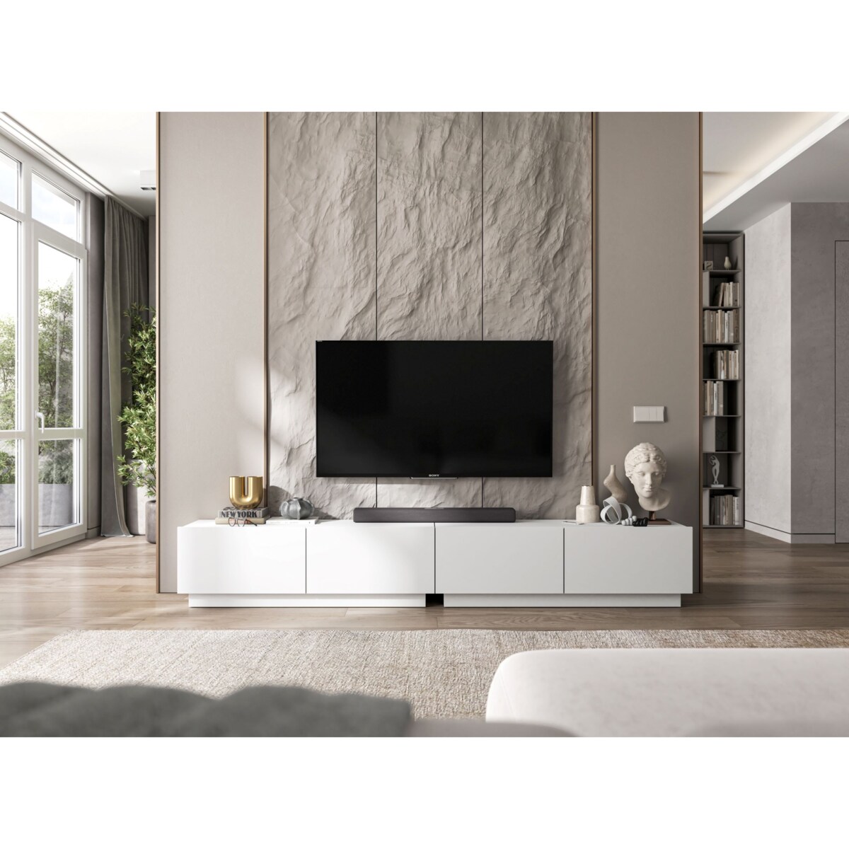 Szafka RTV Loft Stojąca / Wisząca Komoda RTV Biały MAT 240 cm