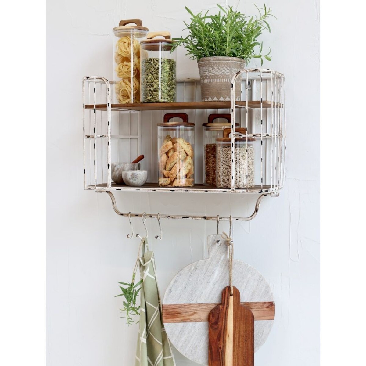 Półka ścienna z haczykami biała 45,5x52 cm