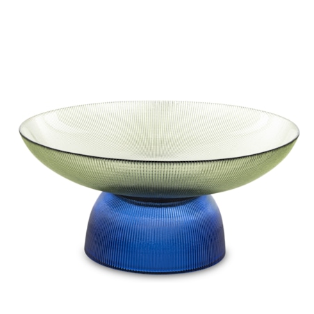 Patera szklana misa 17x35x35 cm LAGOTTO zielona na niebieskiej podstawie