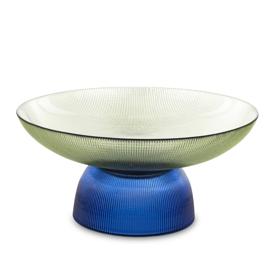 Patera szklana misa 17x35x35 cm LAGOTTO zielona na niebieskiej podstawie