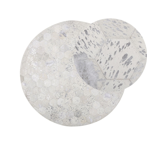 Dywan patchworkowy okrągły skórzany ⌀ 140 cm srebrny BOZKOY