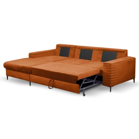 Narożnik rozkładany z zagłówkiem i pojemnikiem OLI, lewostronny, rdzawy