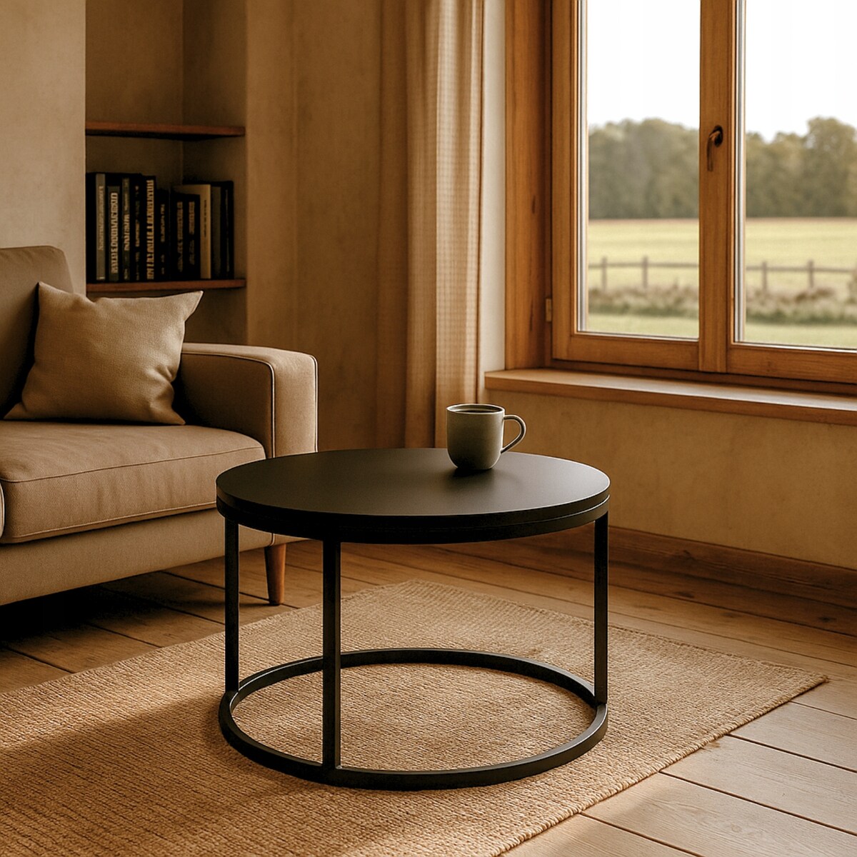 Stolik Kawowy CZARNY 60 cm Metal Minimalizm Industrialny Styl SOFT LOFT