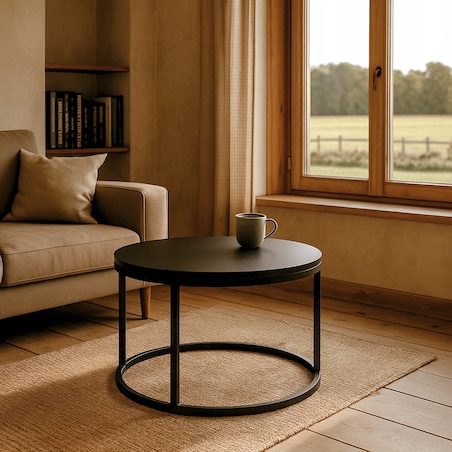 Stolik Kawowy CZARNY 60 cm Metal Minimalizm Industrialny Styl SOFT LOFT