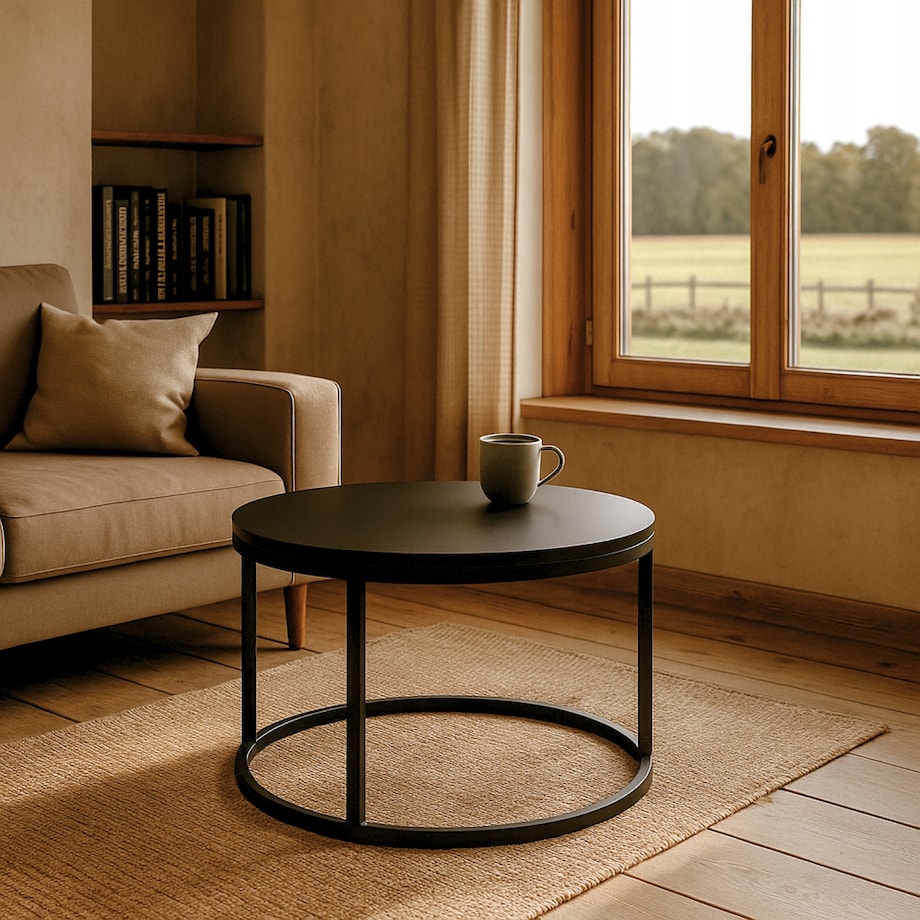 Stolik Kawowy CZARNY 60 cm Metal Minimalizm Industrialny Styl SOFT LOFT