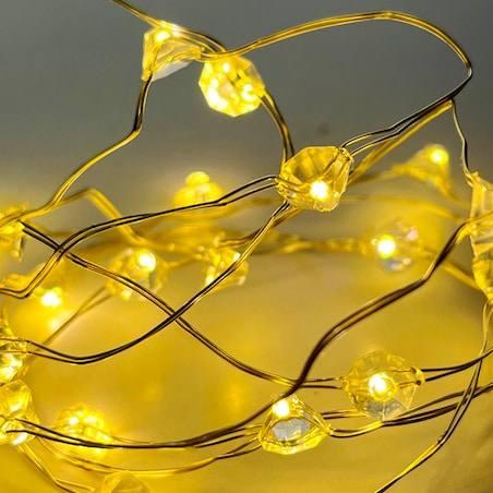 Lampki Druciki 20 Led Na Baterie Boże Narodzenie Ciepły Biały 95 Cm Diament