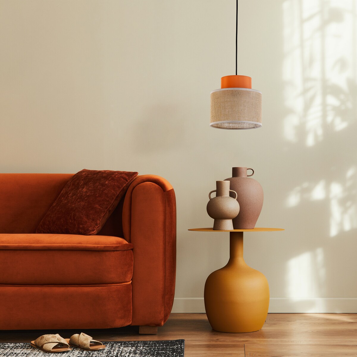 Lampa wisząca TK Lighting DUO JUTA ORANGE 3255, E27, czarna z naturalną jutą