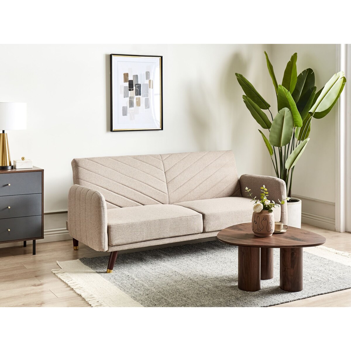 Sofa rozkładana SENJA Jasnobrązowy Len syntetyczny