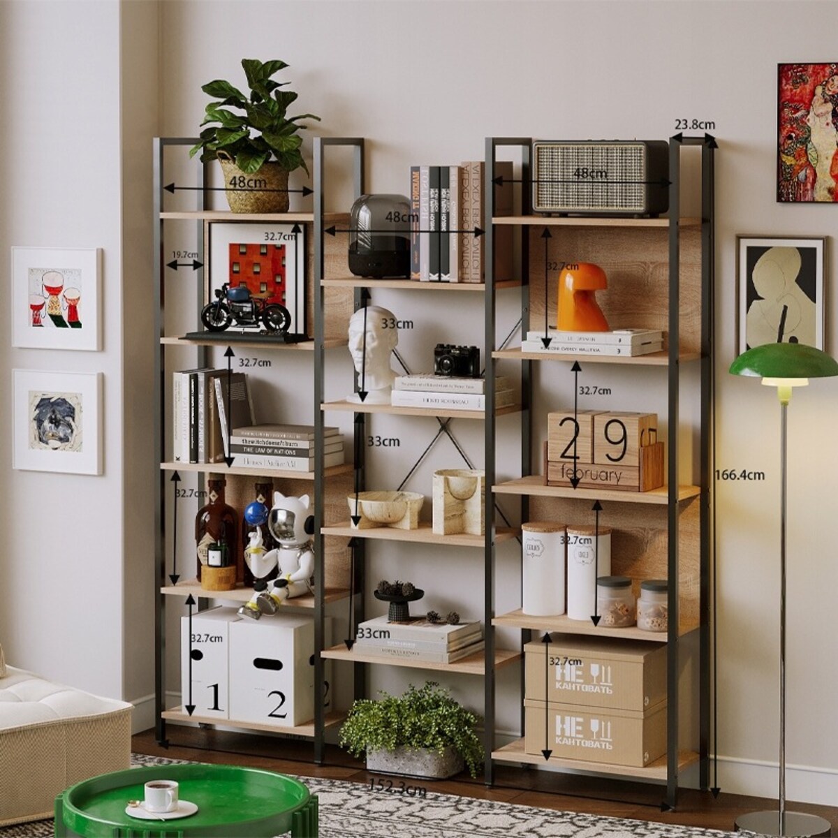Regał Industrialny Stojący Jasny Brąz Loft Na Książki Pojemny 166 Cm