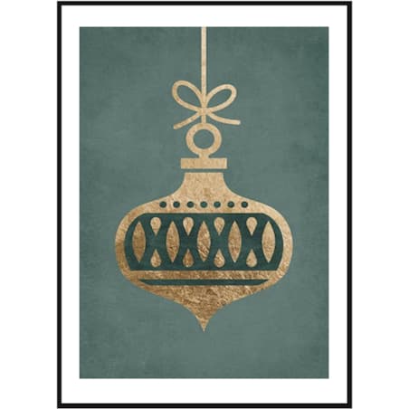 Poster Story, Plakat, Obraz - Złota Bombka na Zielonym Tle, wymiary 60 x 84 cm