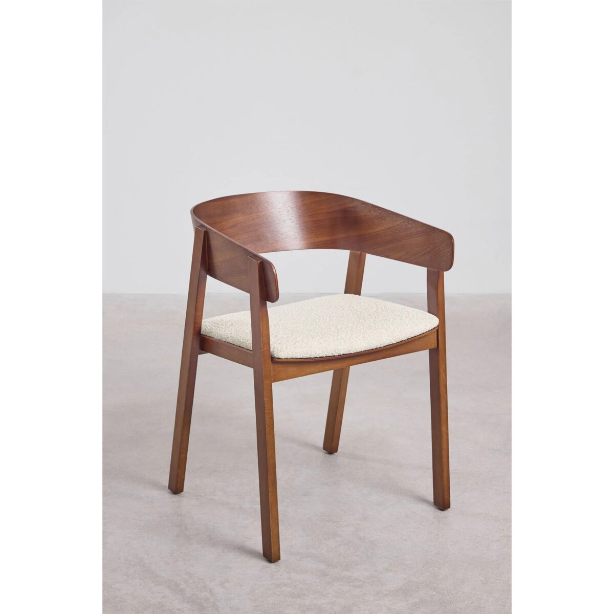 Krzesło drewniane, ciemne drewno + bouclé, Olsen