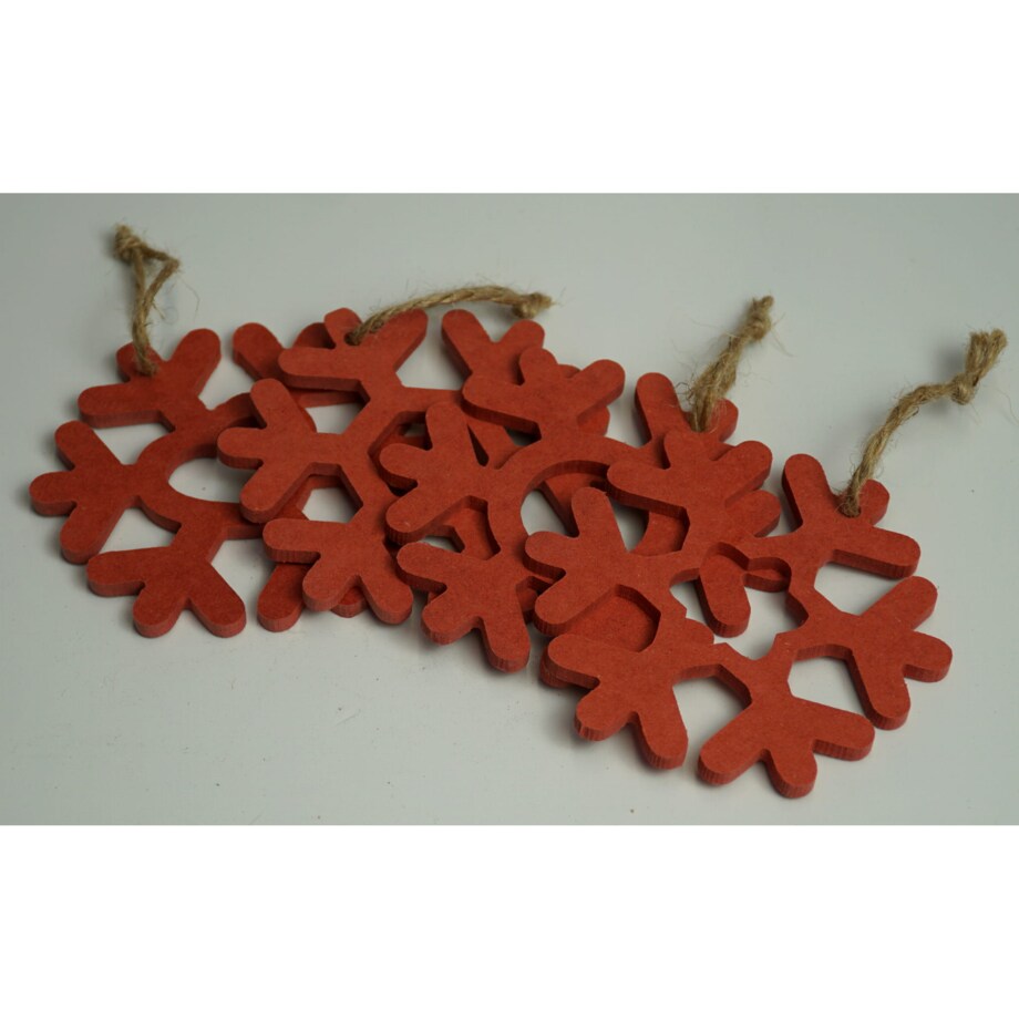 Drewniane ozdoby świąteczne do domu Śnieżynki czerwone 4szt.