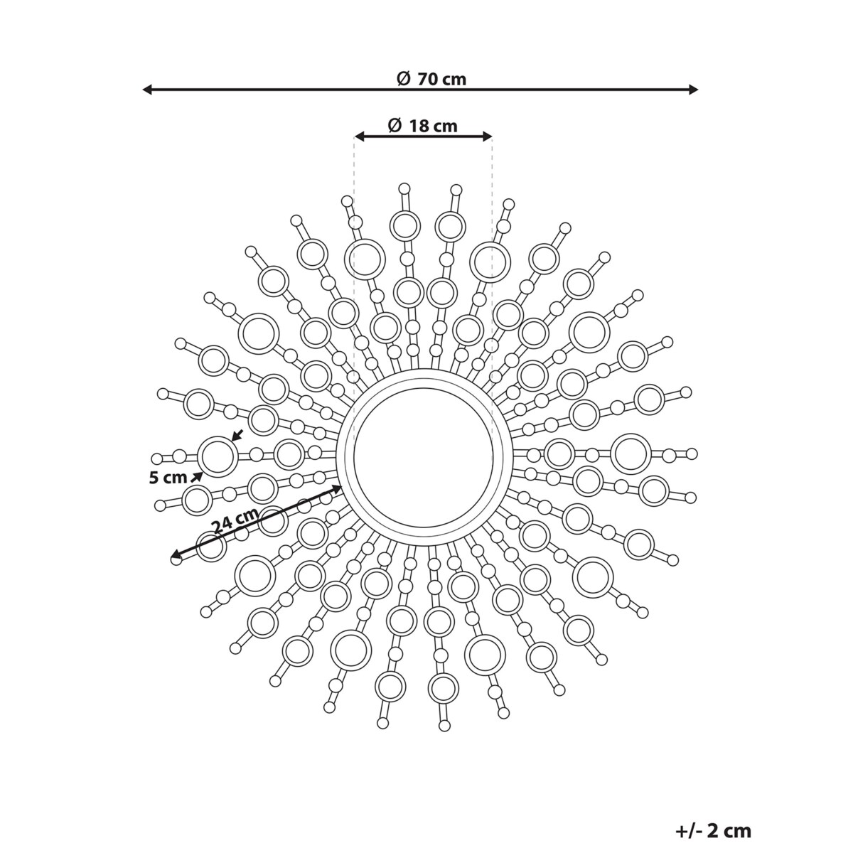 Metalowe lustro ścienne słońce ø 70 cm złote BLOIS