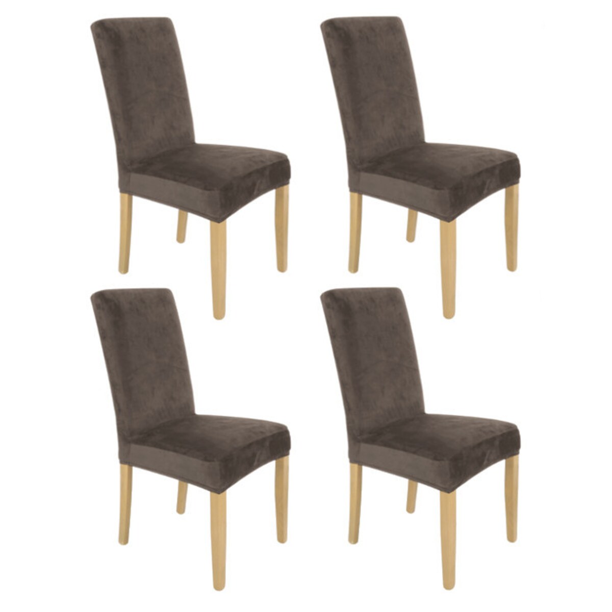 Pokrowiec Na Krzesło Zestaw 4 Szt Brąz Welur Elastczyny