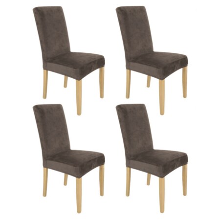 Pokrowiec Na Krzesło Zestaw 4 Szt Brąz Welur Elastczyny