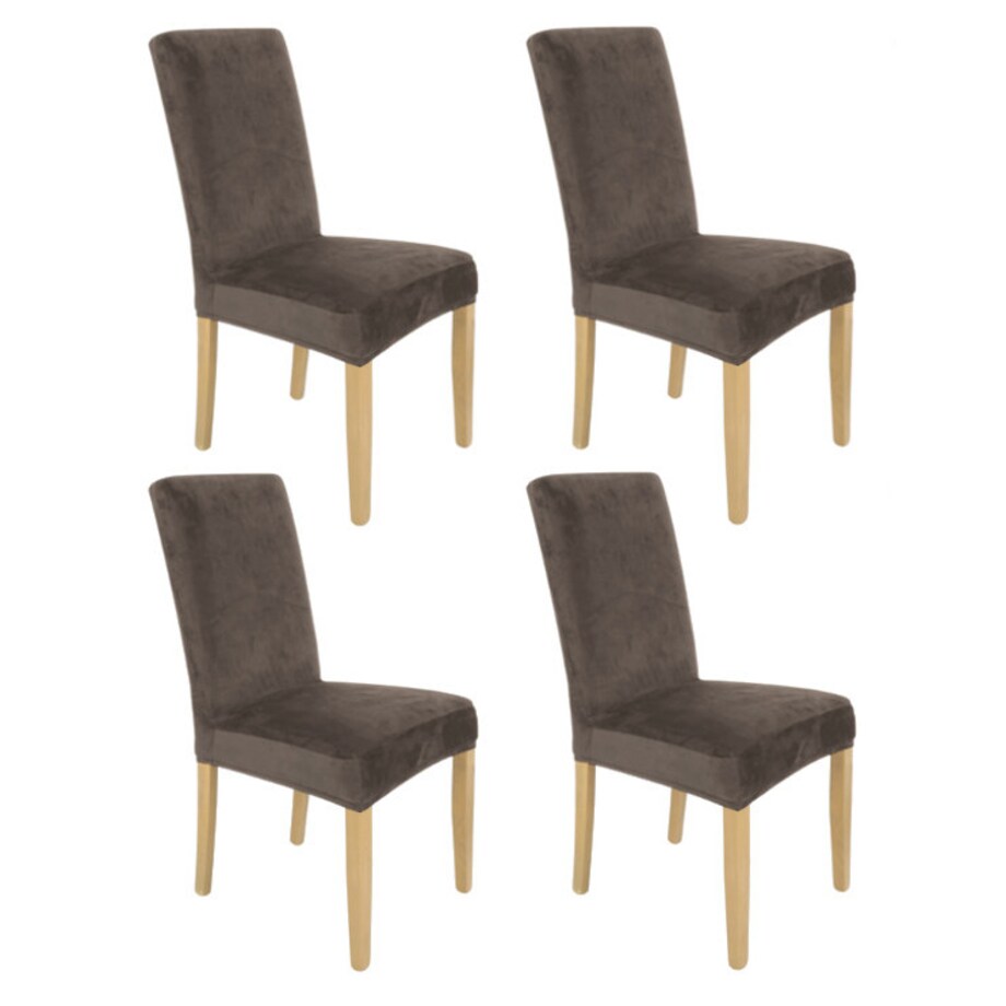 Pokrowiec Na Krzesło Zestaw 4 Szt Brąz Welur Elastczyny