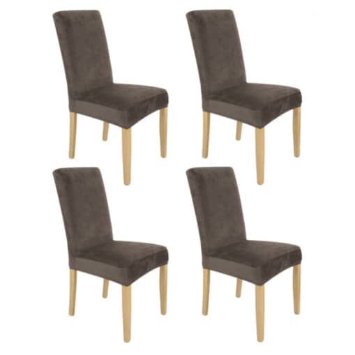Pokrowiec Na Krzesło Zestaw 4 Szt Brąz Welur Elastczyny
