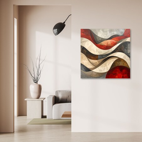 Obraz do salonu sypialni biura, Abstrakcyjne fale w ocieniach czerwieni i beżu
