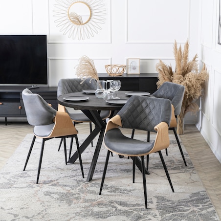 Krzesło Loft Szare Tapicerowane Do Salonu Jadalni Drewno Gięte Dąb DAKOTA