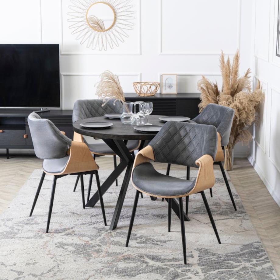 Krzesło Loft Szare Tapicerowane Do Salonu Jadalni Drewno Gięte Dąb DAKOTA