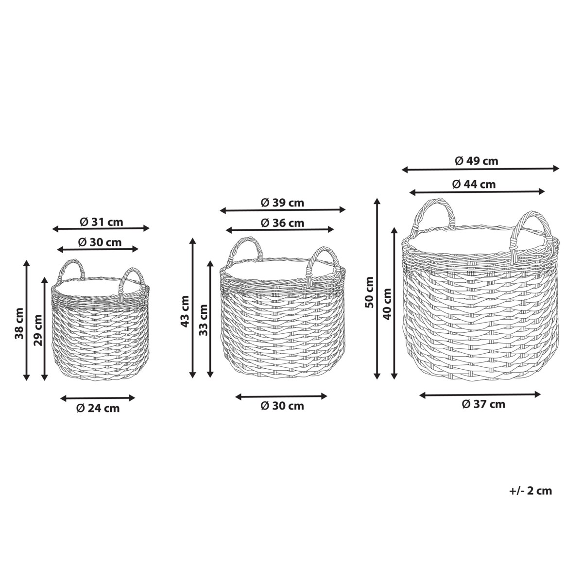 Zestaw 3 koszy na kwiaty z technorattanu szaro-biały GEFIRA