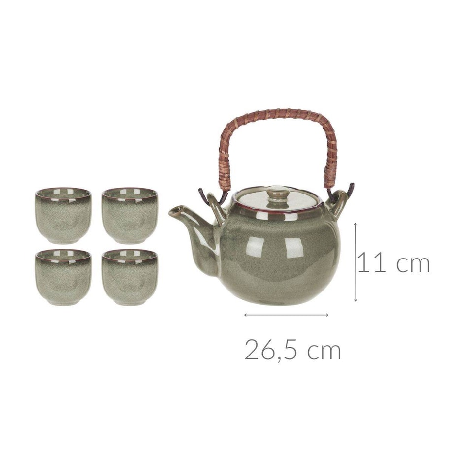 Dzbanek do herbaty 700 ml, ceramika, 4 kubki w zestawie
