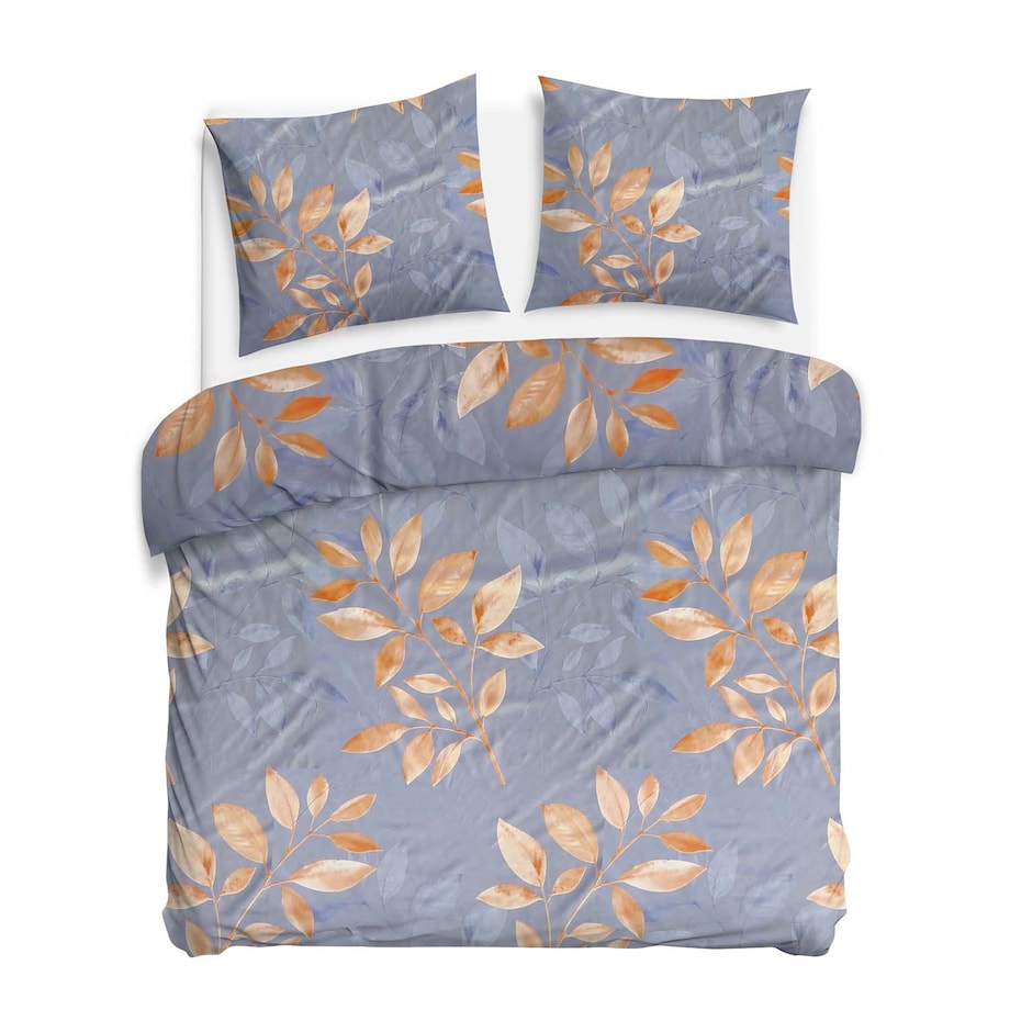Pościel bawełniana 180x200 Sandleaf niebieska w beżowe liście, Cottonlove