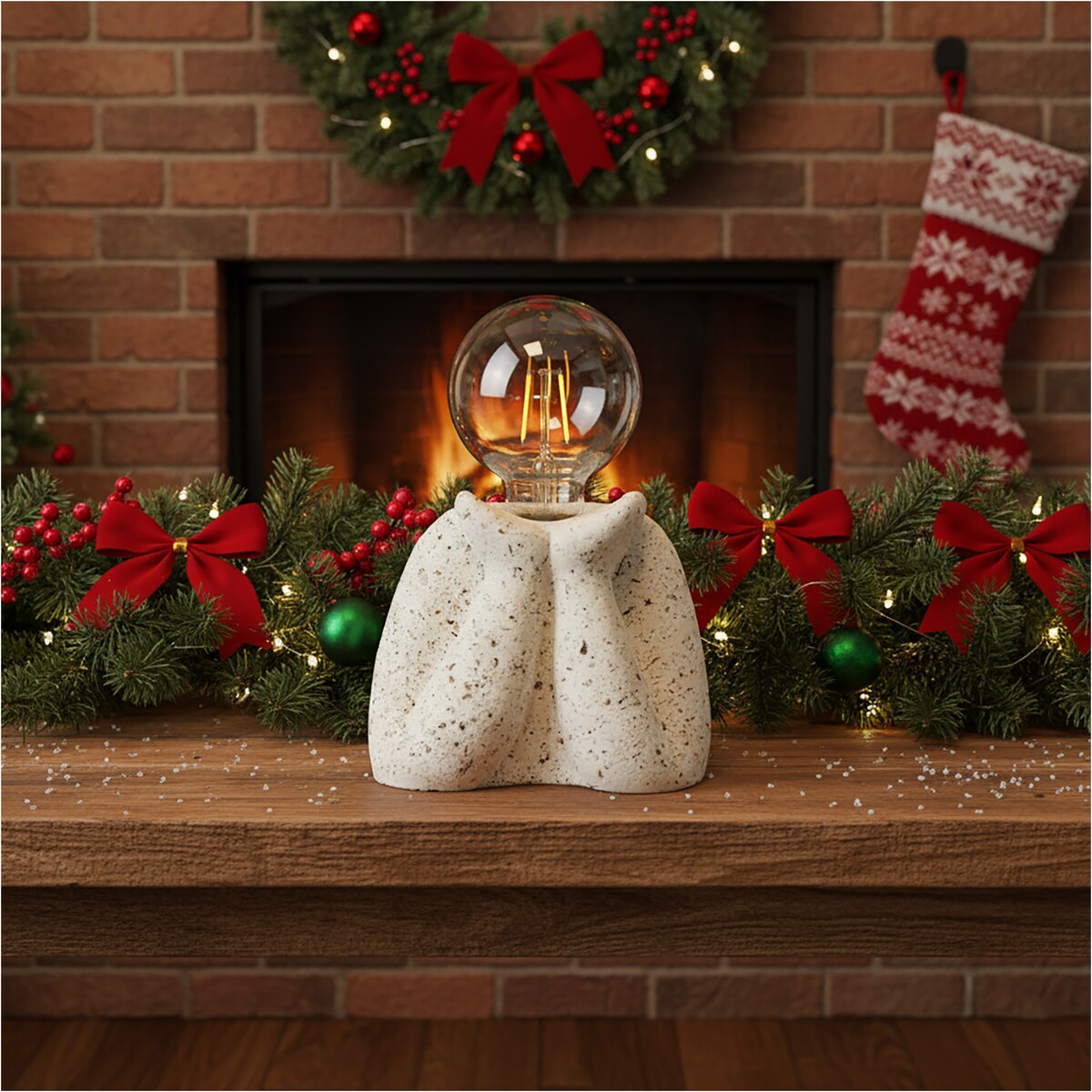 Lampka Nocna Led Stojąca Stołowa Cementowa Dekoracyjna Na Baterie Biała