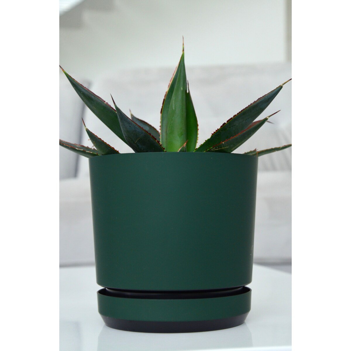 12 cm wzór ZIELONA BUTELKOWA Doniczka z podstawką ciemna zieleń satynowa matowa