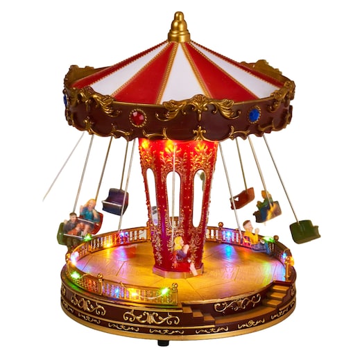 Świąteczna karuzela LED z muzyką i ruchomymi figurkami, 21 x 27 cm, na baterie, tworzywo sztuczne