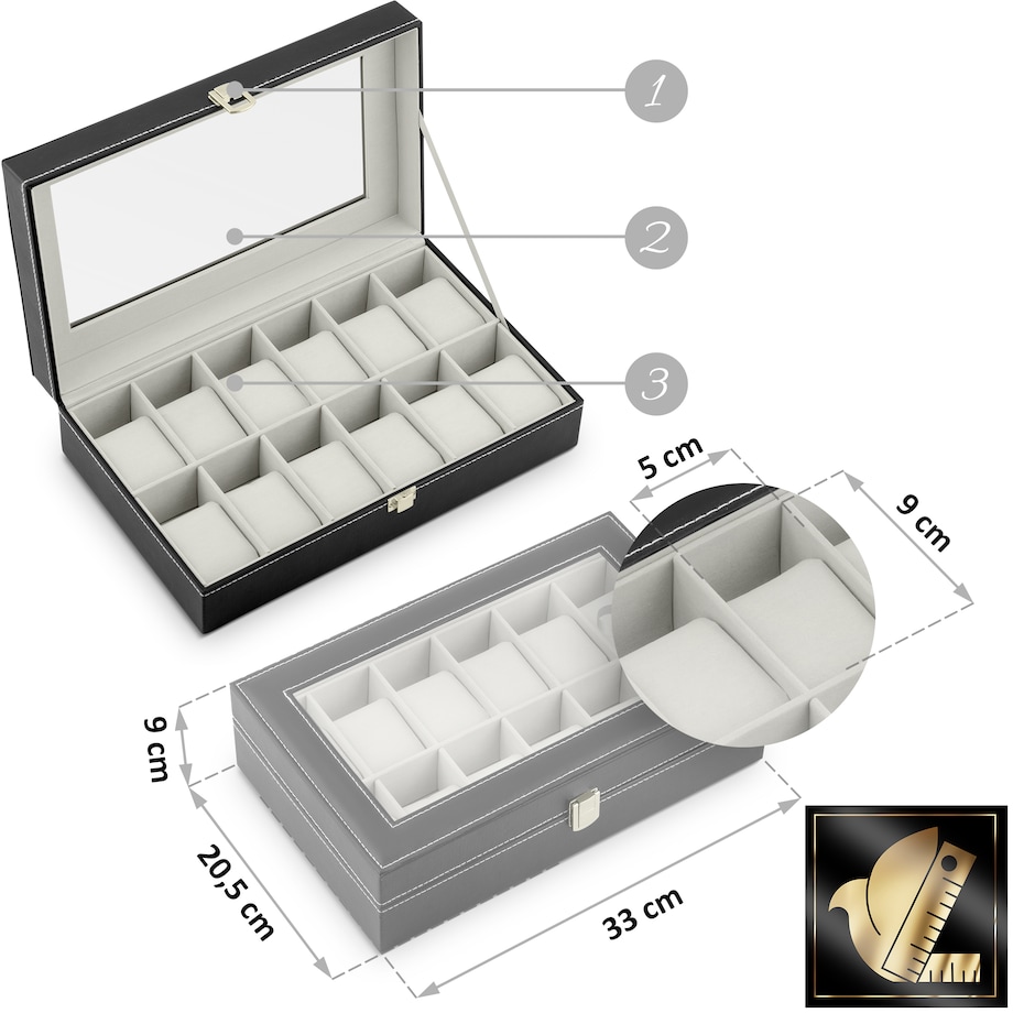 Pudełko na zegarki szkatułka organizer etui 12 szt. Massido