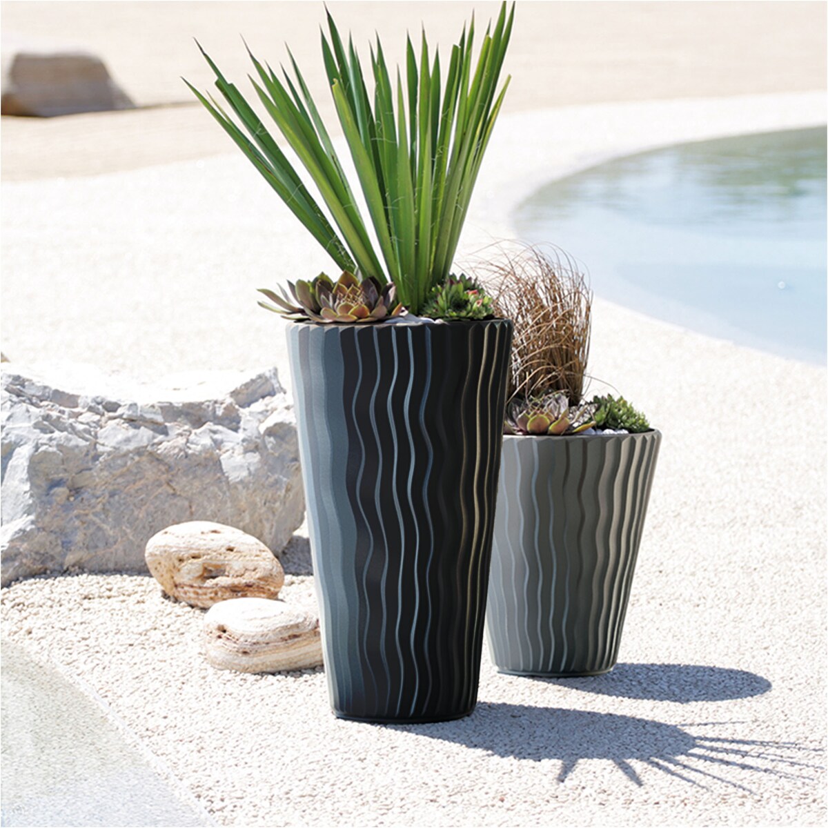 Doniczka Donica Ogrodowa 39 Cm Okrągła Na Taras Do Ogrodu Domu Antracytowa