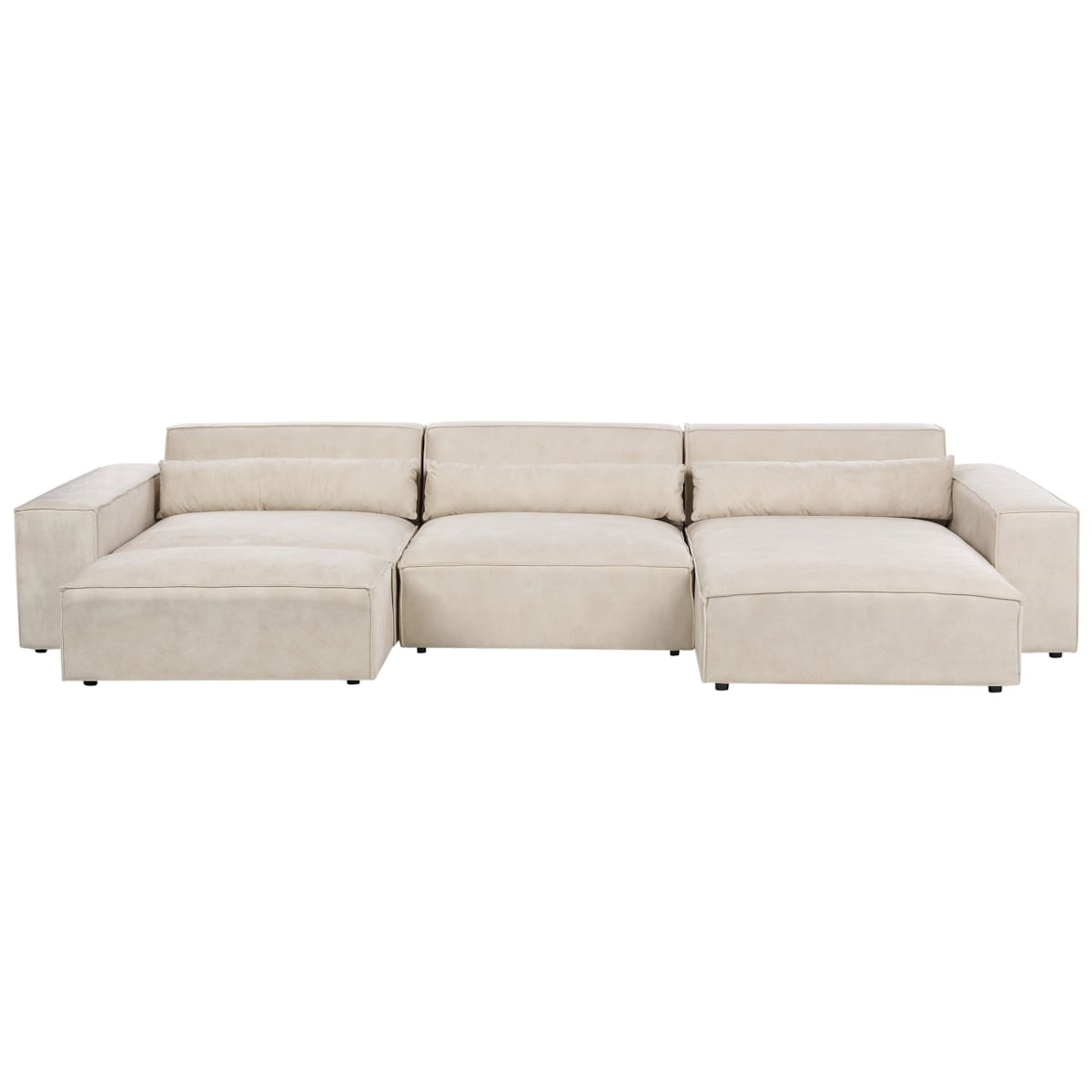 Sofa narożna z otomaną HELLNAR Welur Jasnobeżowy Lewostronny