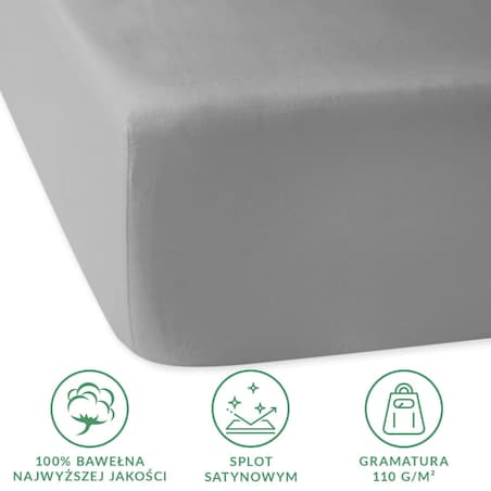 Prześcieradło satynowe z gumką popielate 200 x 220 cm