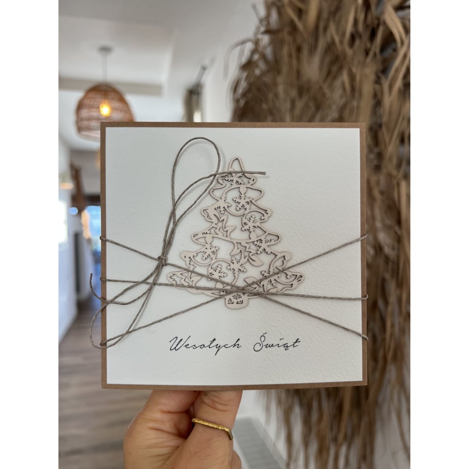 Stylowa ręcznie robiona kartka świąteczna na Boże Narodzenie choinka 2