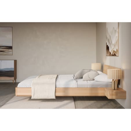 Łóżko lewitujące drewniane bukowe Visby LENA z szafkami / 140x200 cm, kolor naturalny